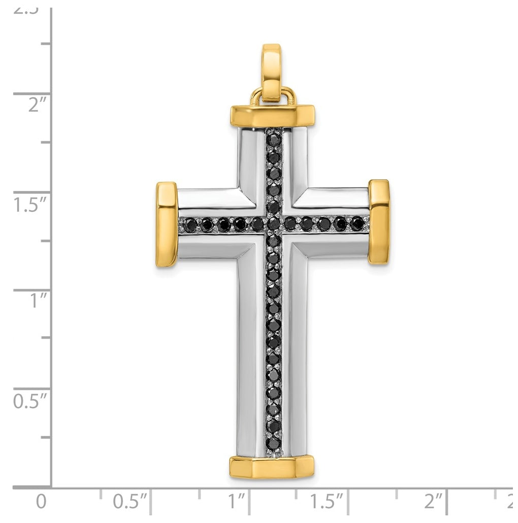 14K Two-tone IBGoodman Polished Black Diamond Cross Pendant