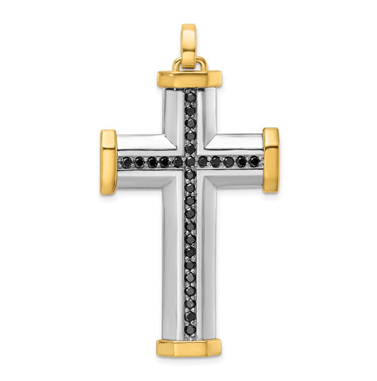 14K Two-tone IBGoodman Polished Black Diamond Cross Pendant
