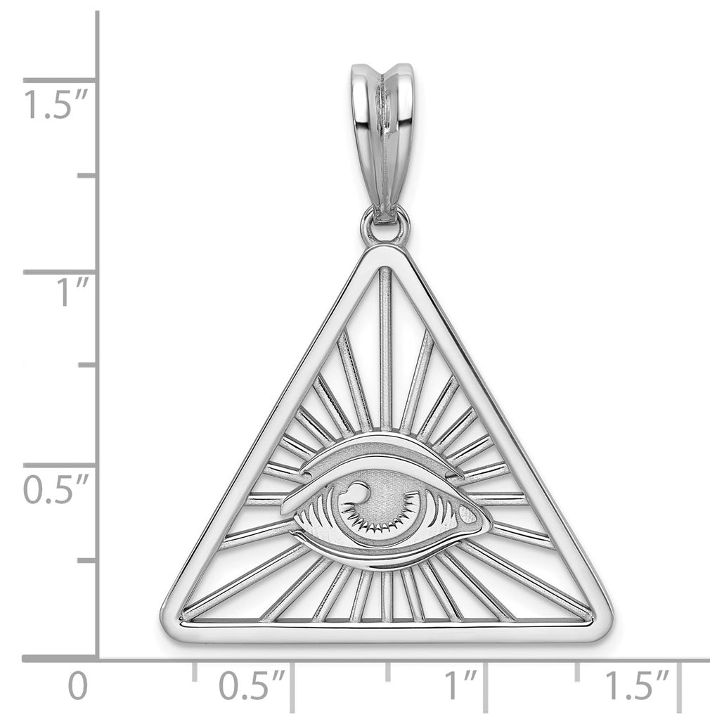 14K White Gold IBG Polished Masonic Eye Triangle Pendant