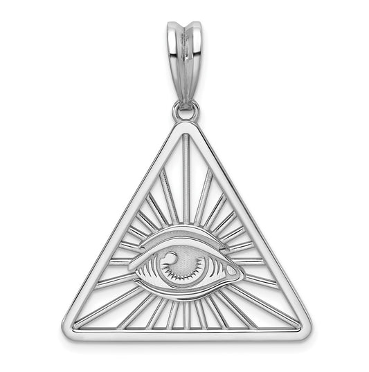 14K White Gold IBG Polished Masonic Eye Triangle Pendant