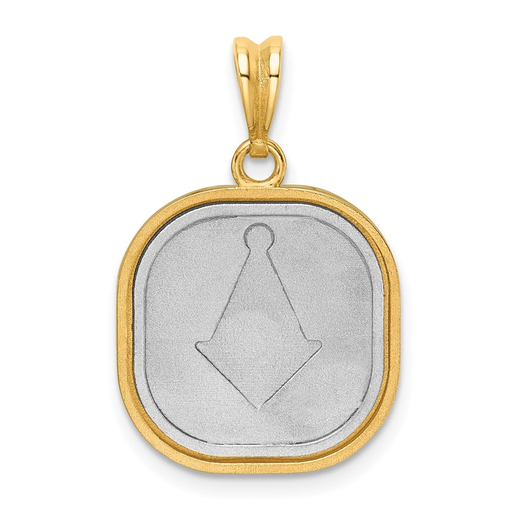 14K Two-tone IBGoodman Polished Square Masonic Compass Pendant