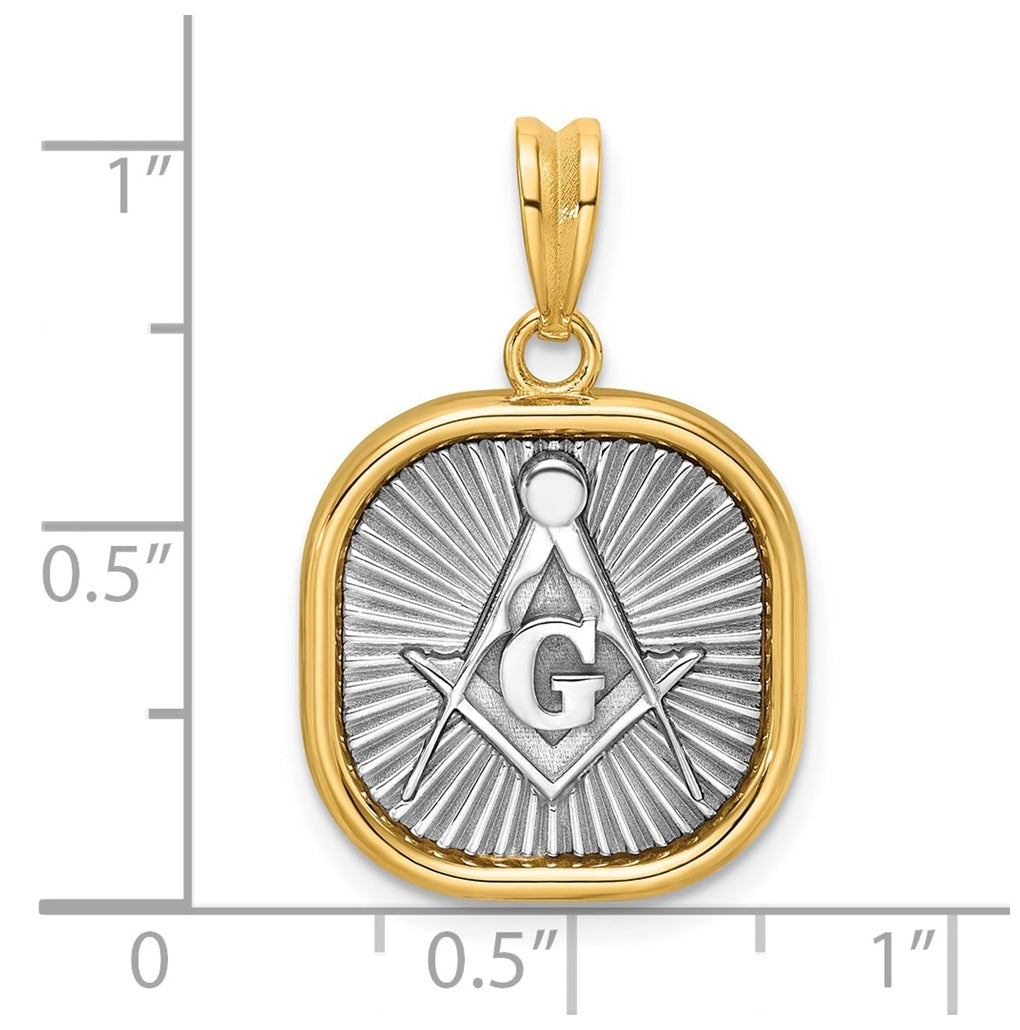 14K Two-tone IBGoodman Polished Square Masonic Compass Pendant
