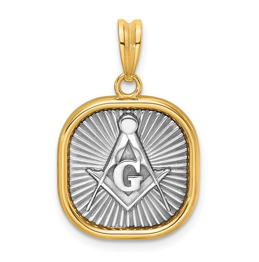 14K Two-tone IBGoodman Polished Square Masonic Compass Pendant