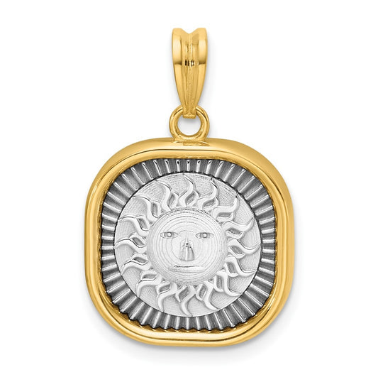 14K Two-tone IBGoodman Polished Square Masonic Sun Pendant