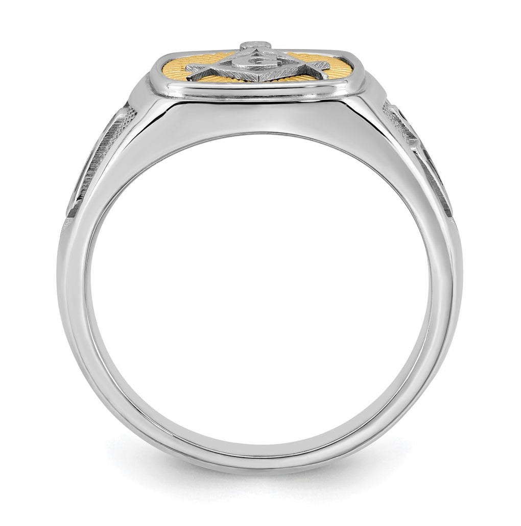 14K Two-tone IBGoodman Men's Black Enamel Masonic Compass Ring