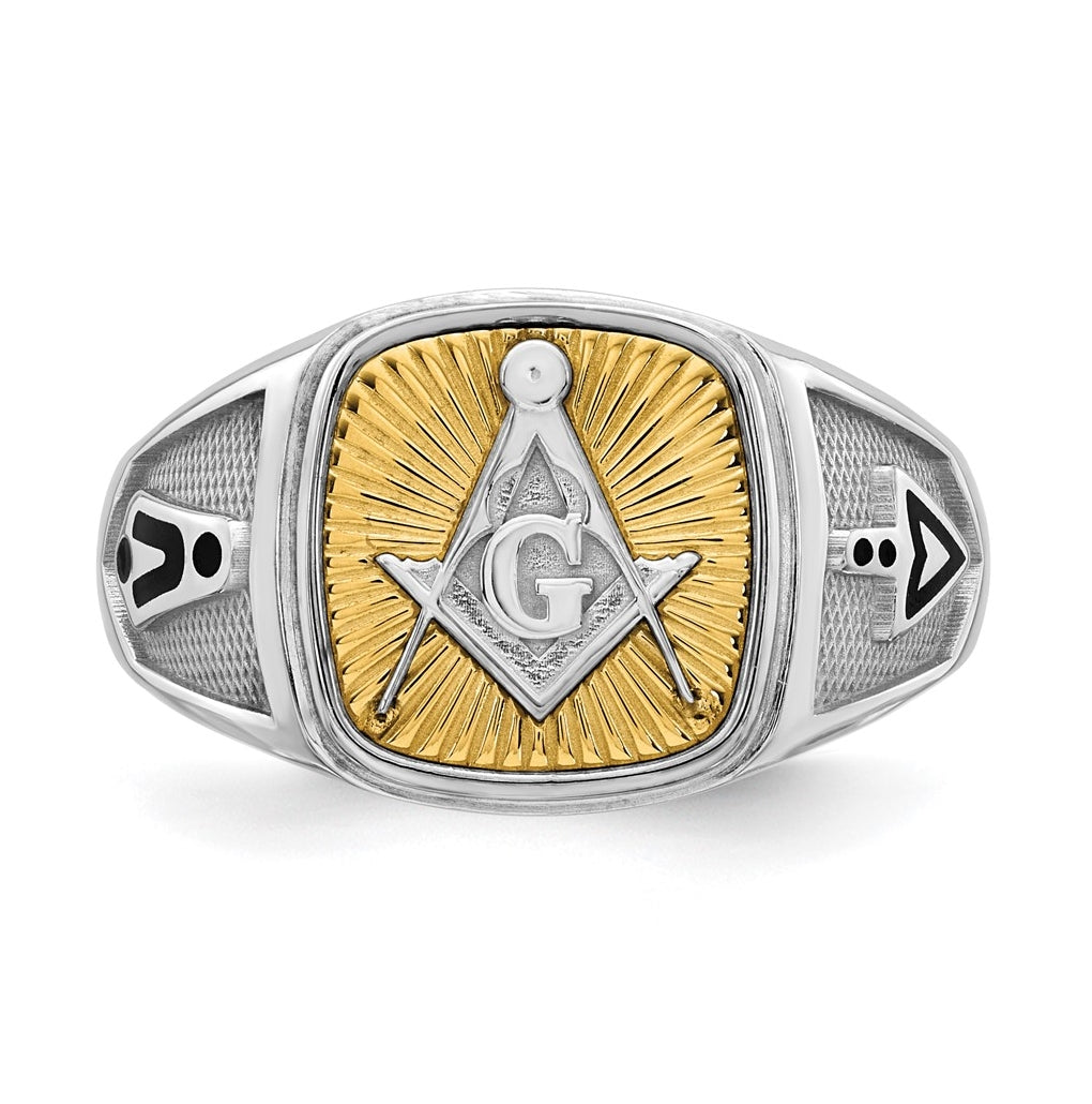14K Two-tone IBGoodman Men's Black Enamel Masonic Compass Ring