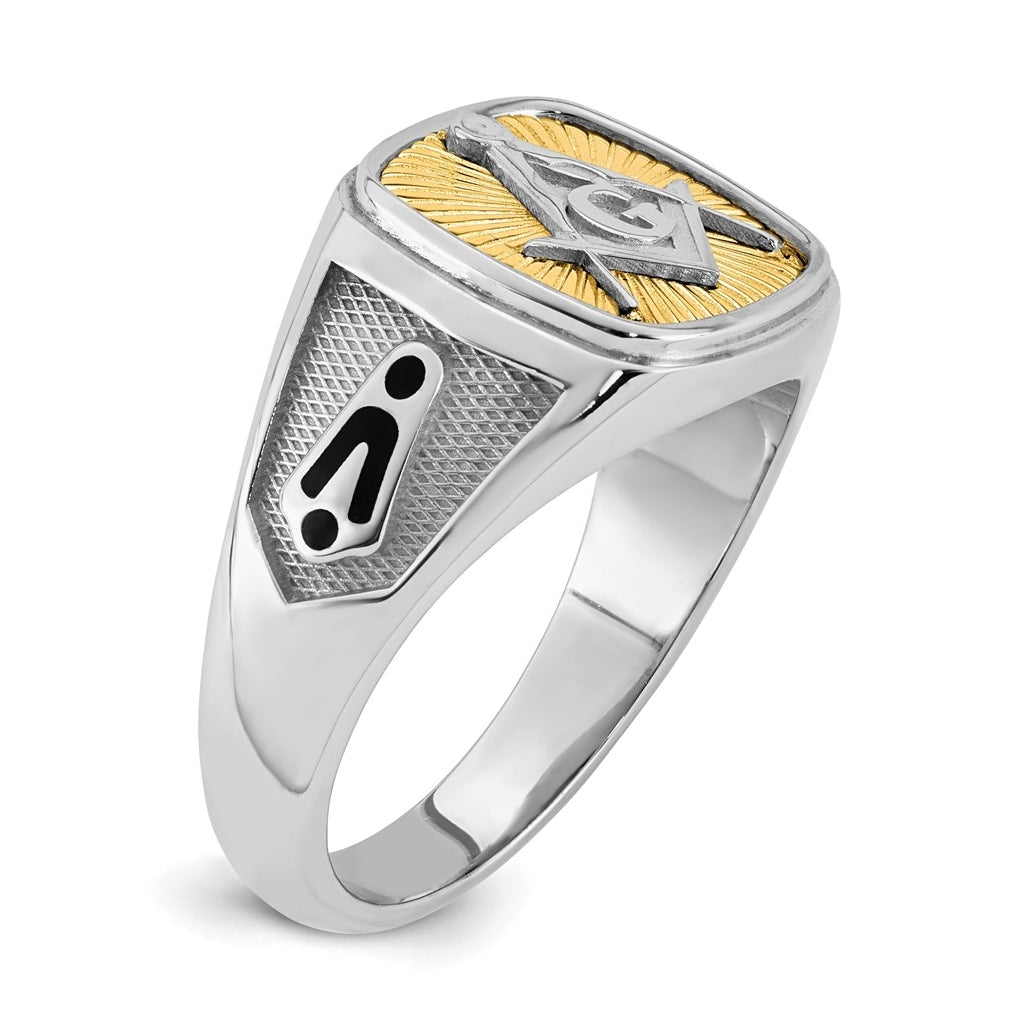 14K Two-tone IBGoodman Men's Black Enamel Masonic Compass Ring