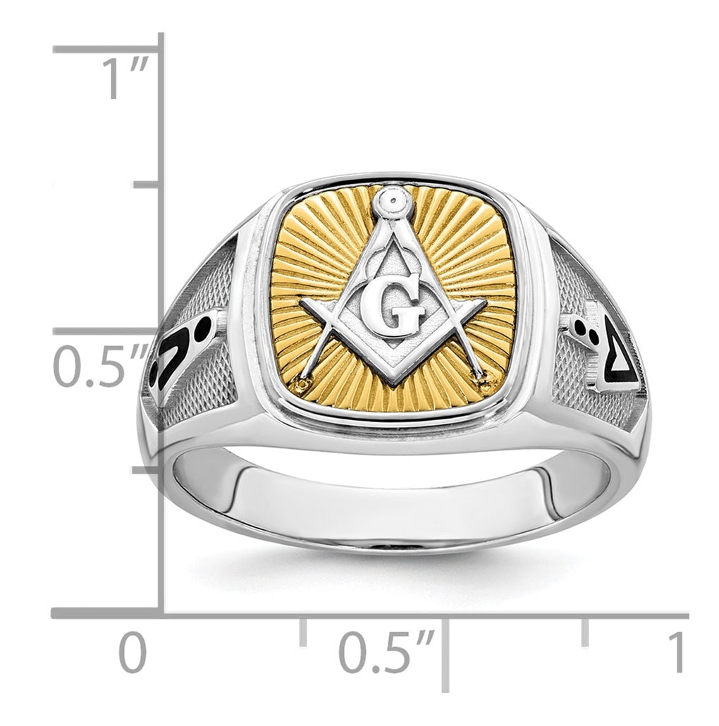 14K Two-tone IBGoodman Men's Black Enamel Masonic Compass Ring