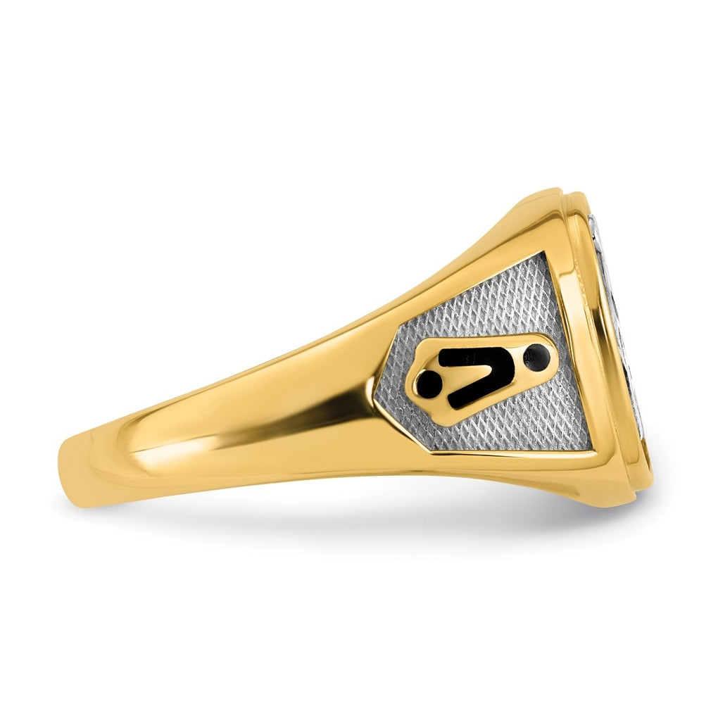 14K Two-tone IBGoodman Men's Black Enamel Masonic Compass Ring