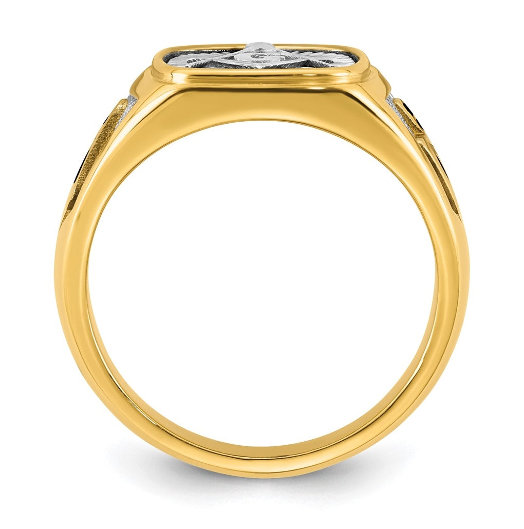 14K Two-tone IBGoodman Men's Black Enamel Masonic Compass Ring