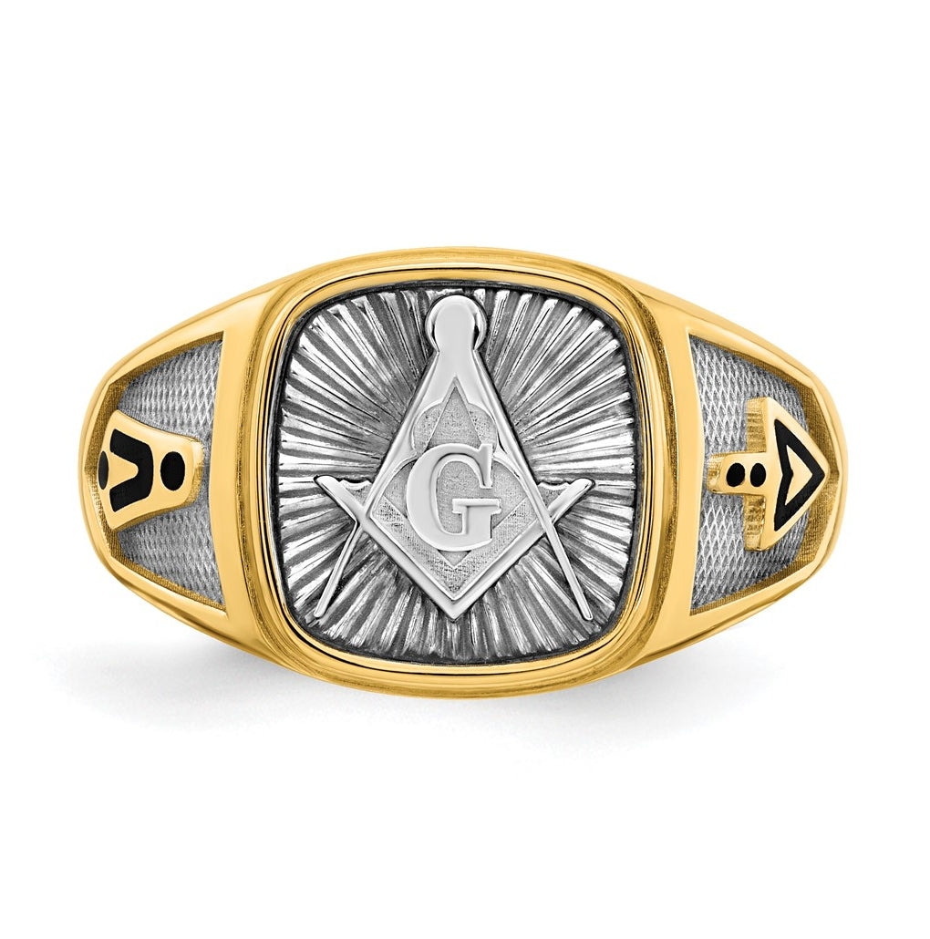 14K Two-tone IBGoodman Men's Black Enamel Masonic Compass Ring