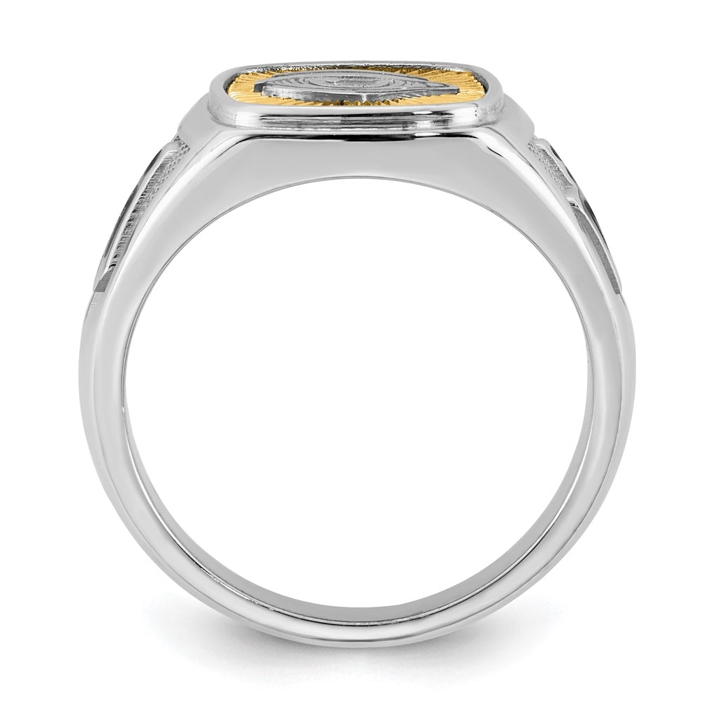 14K Two-tone IBGoodman Men's Black Enamel Masonic Eye Ring