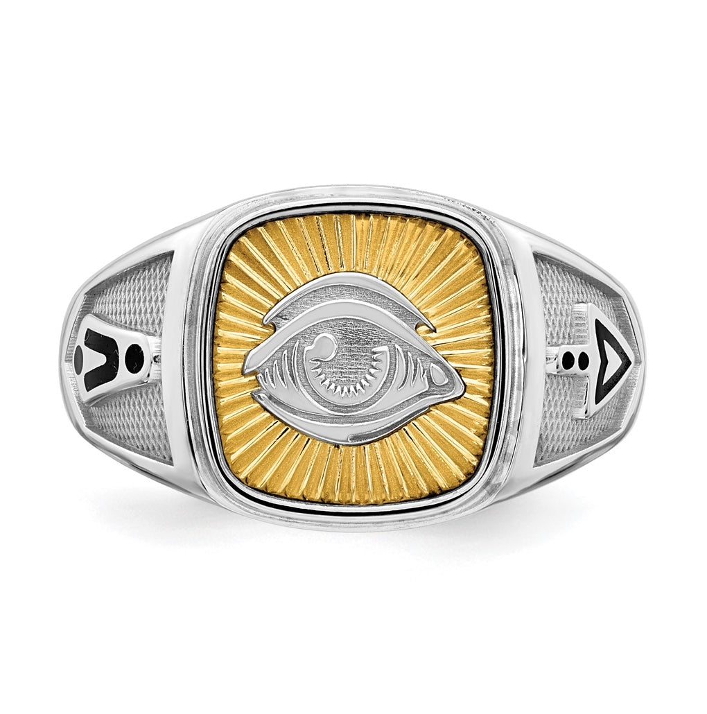 14K Two-tone IBGoodman Men's Black Enamel Masonic Eye Ring