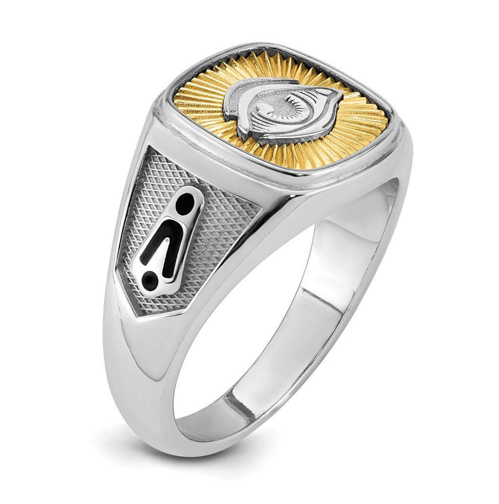 14K Two-tone IBGoodman Men's Black Enamel Masonic Eye Ring