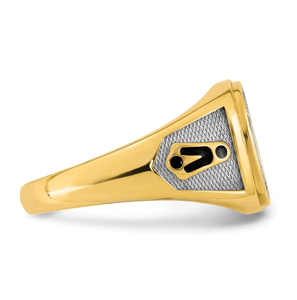14K Two-tone IBGoodman Men's Black Enamel Masonic Eye Ring