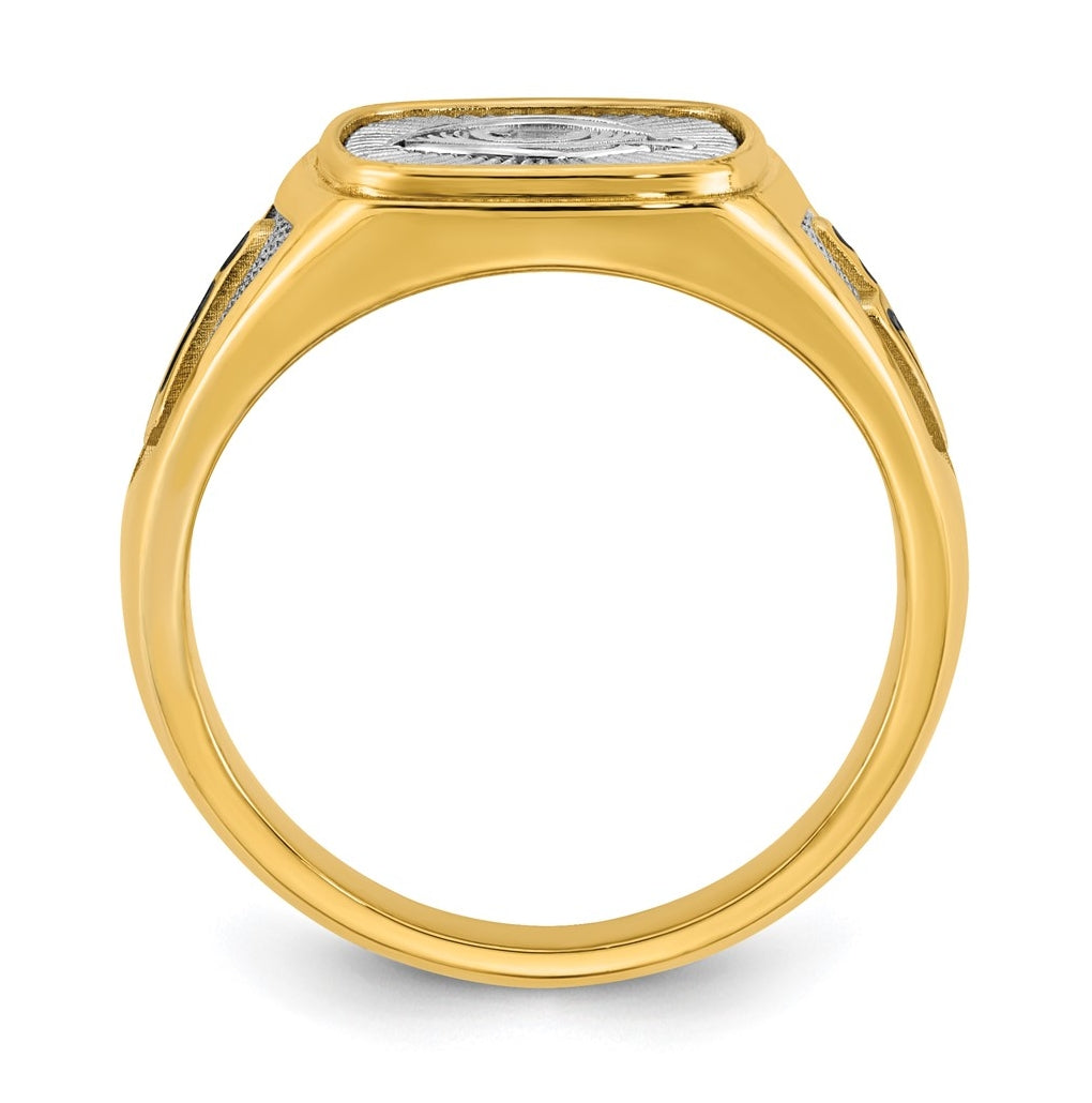 14K Two-tone IBGoodman Men's Black Enamel Masonic Eye Ring