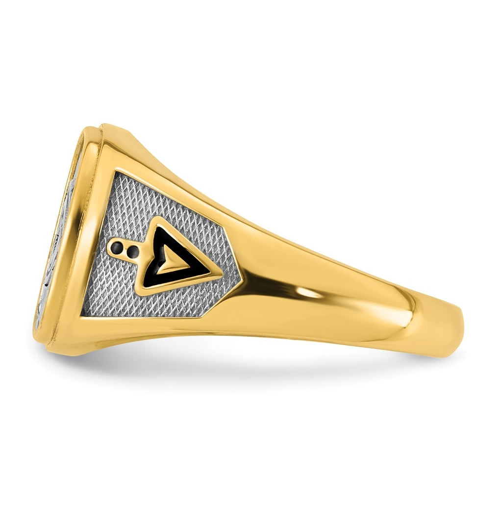 14K Two-tone IBGoodman Men's Black Enamel Masonic Eye Ring
