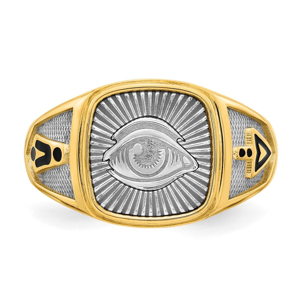 14K Two-tone IBGoodman Men's Black Enamel Masonic Eye Ring