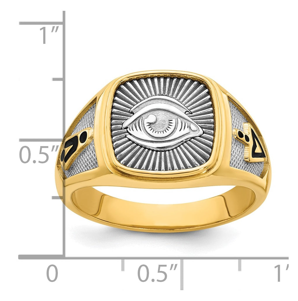 14K Two-tone IBGoodman Men's Black Enamel Masonic Eye Ring
