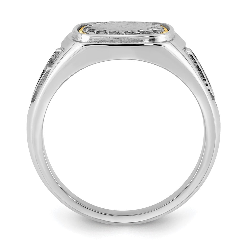 14K Two-tone IBGoodman Men's Black Enamel Sun Masonic Ring