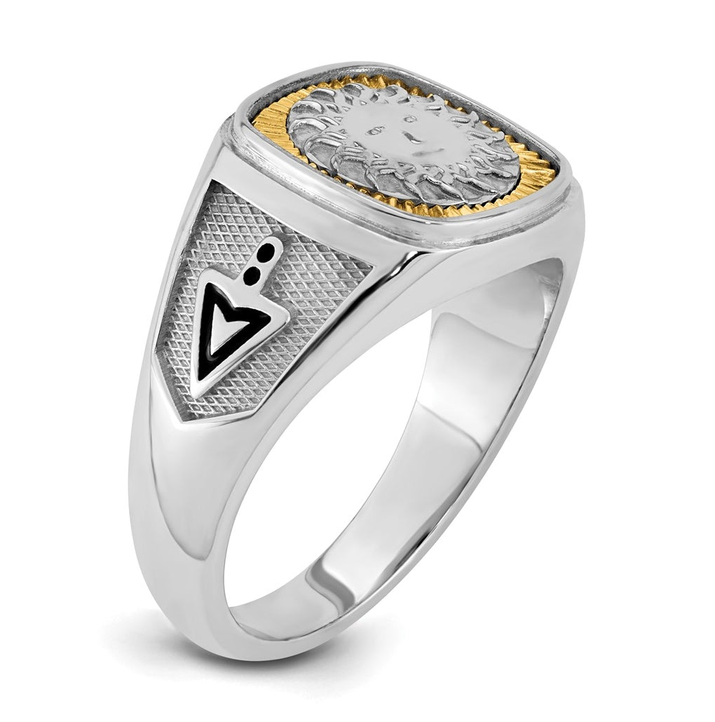 14K Two-tone IBGoodman Men's Black Enamel Sun Masonic Ring