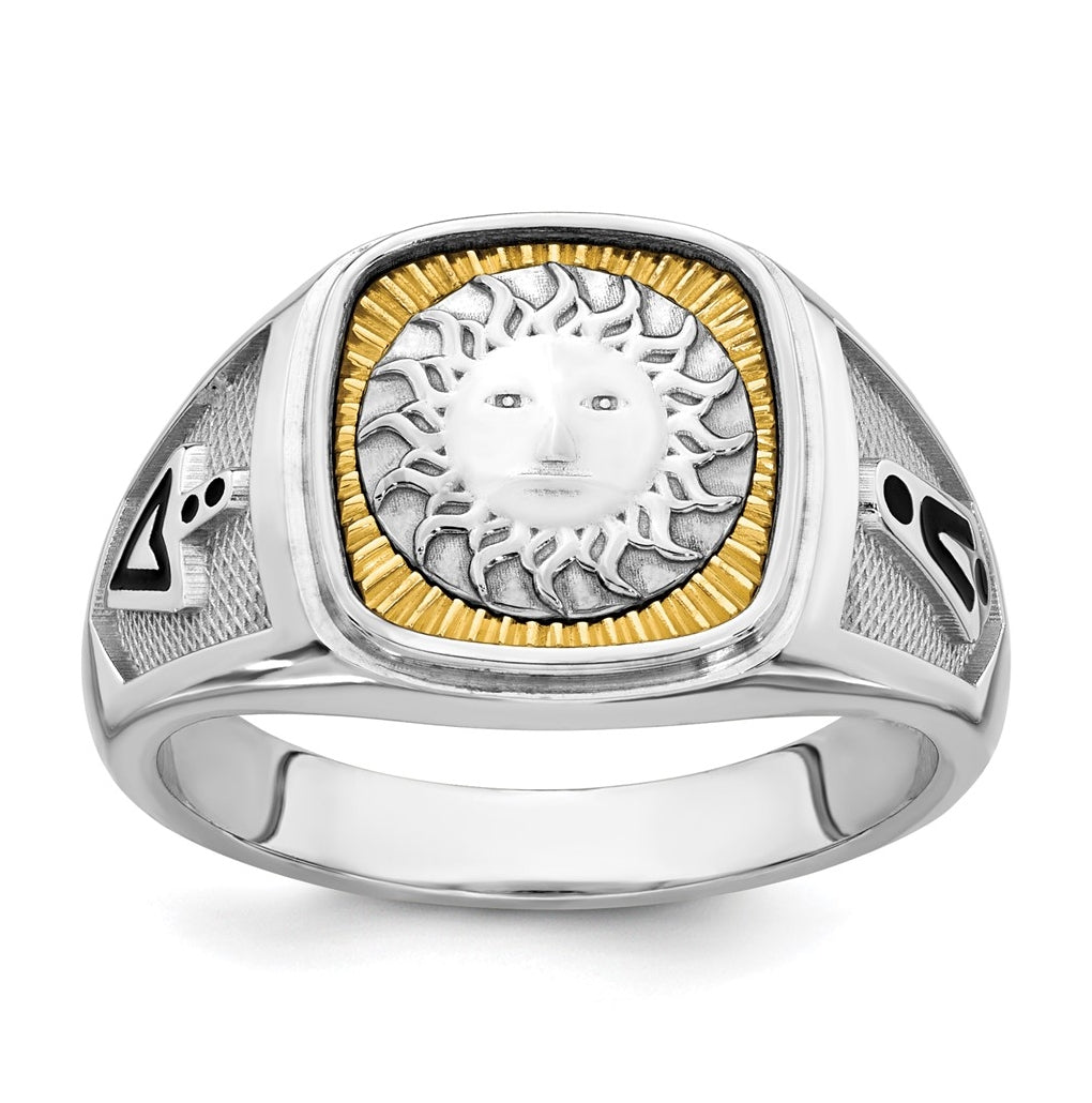 14K Two-tone IBGoodman Men's Black Enamel Sun Masonic Ring
