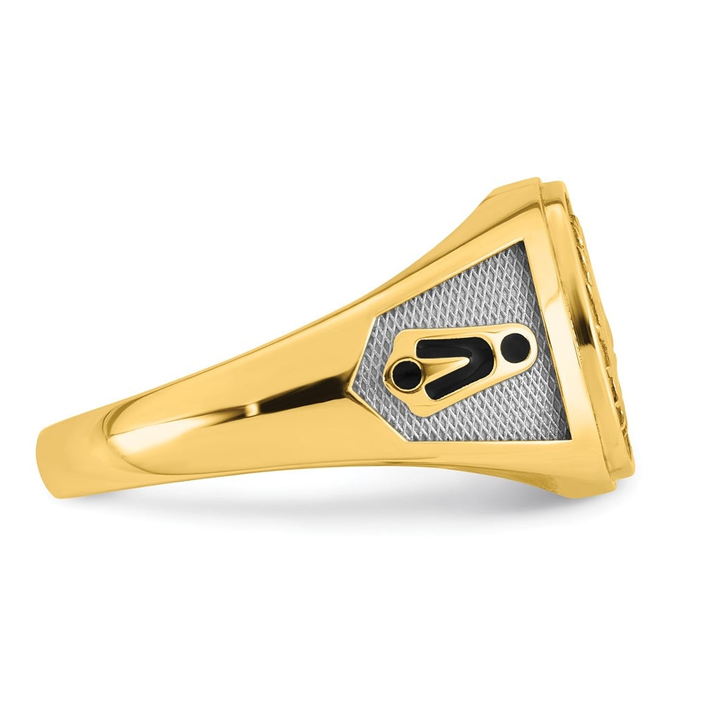 14K Two-tone IBGoodman Men's Black Enamel Sun Masonic Ring