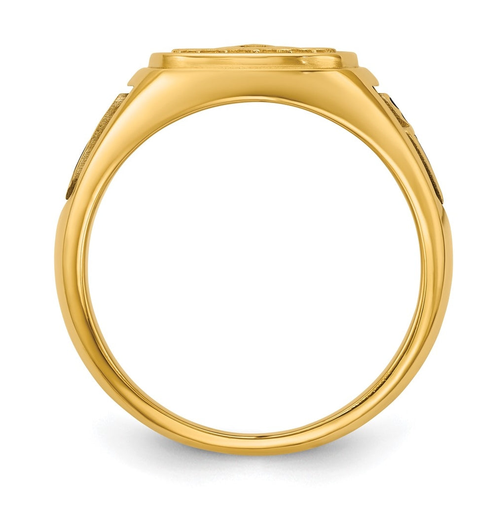 14K Two-tone IBGoodman Men's Black Enamel Sun Masonic Ring