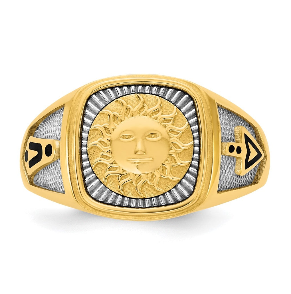14K Two-tone IBGoodman Men's Black Enamel Sun Masonic Ring