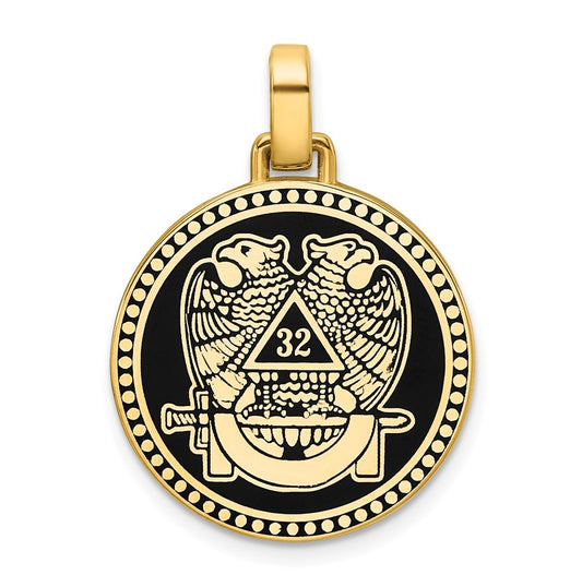 14k Yellow Gold IBGoodman Polished Enameled Double Eagle Masonic Pendant