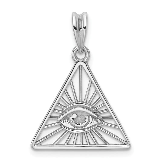 14K White Gold IB Goodman Masonic Eye Triangle Pendant