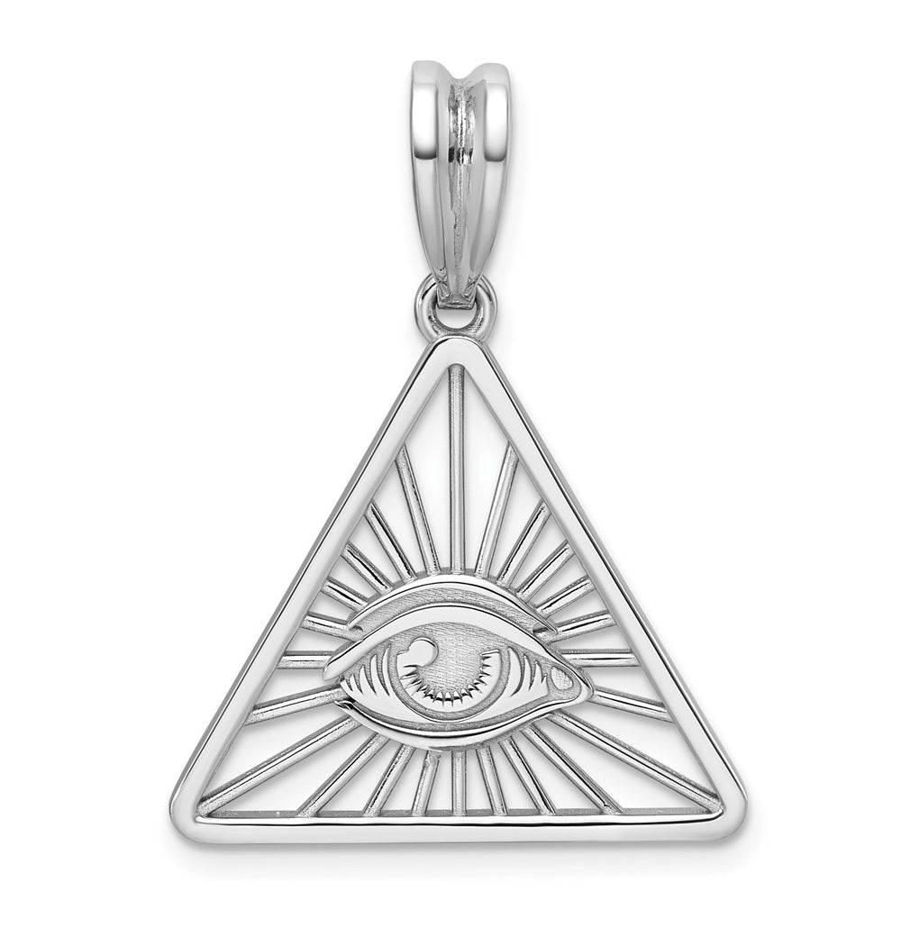 14K White Gold IB Goodman Masonic Eye Triangle Pendant