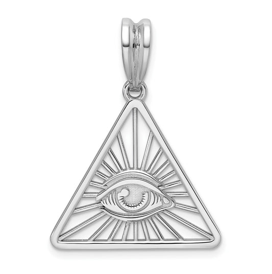 14K White Gold IB Goodman Masonic Eye Triangle Pendant