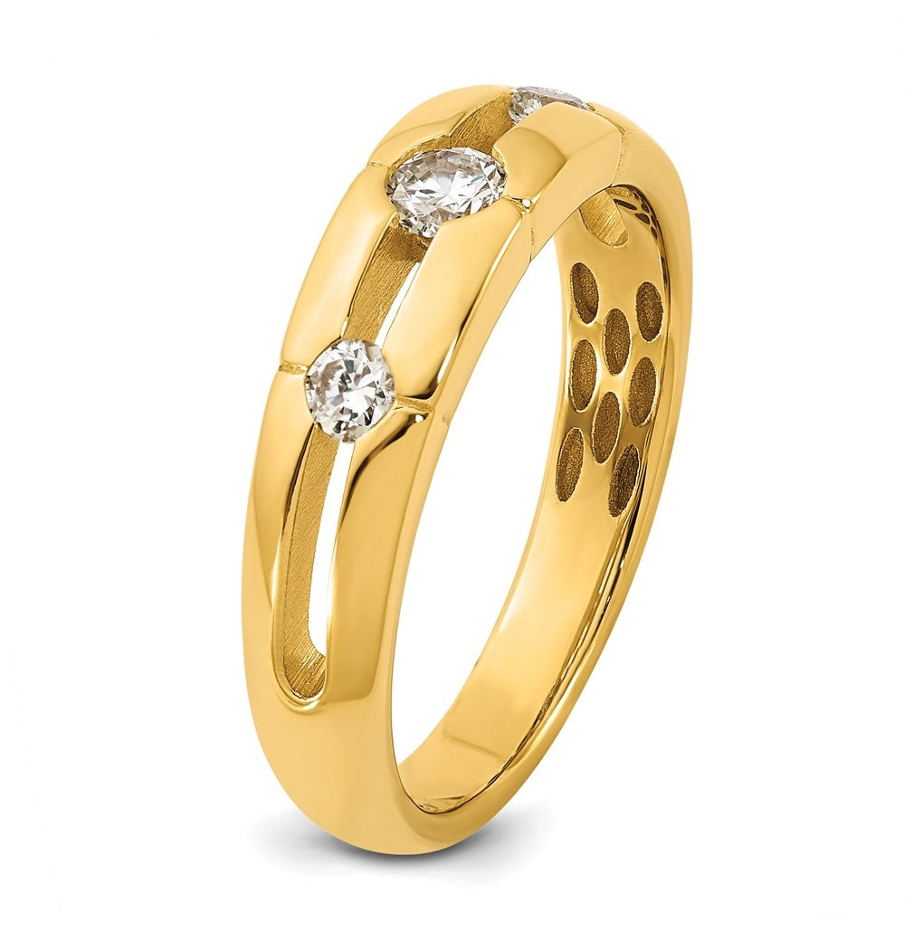 14k Yellow Or White Gold IB Goodman Mens Polished Complete 3-Stone 3/8ct Diamond Ring