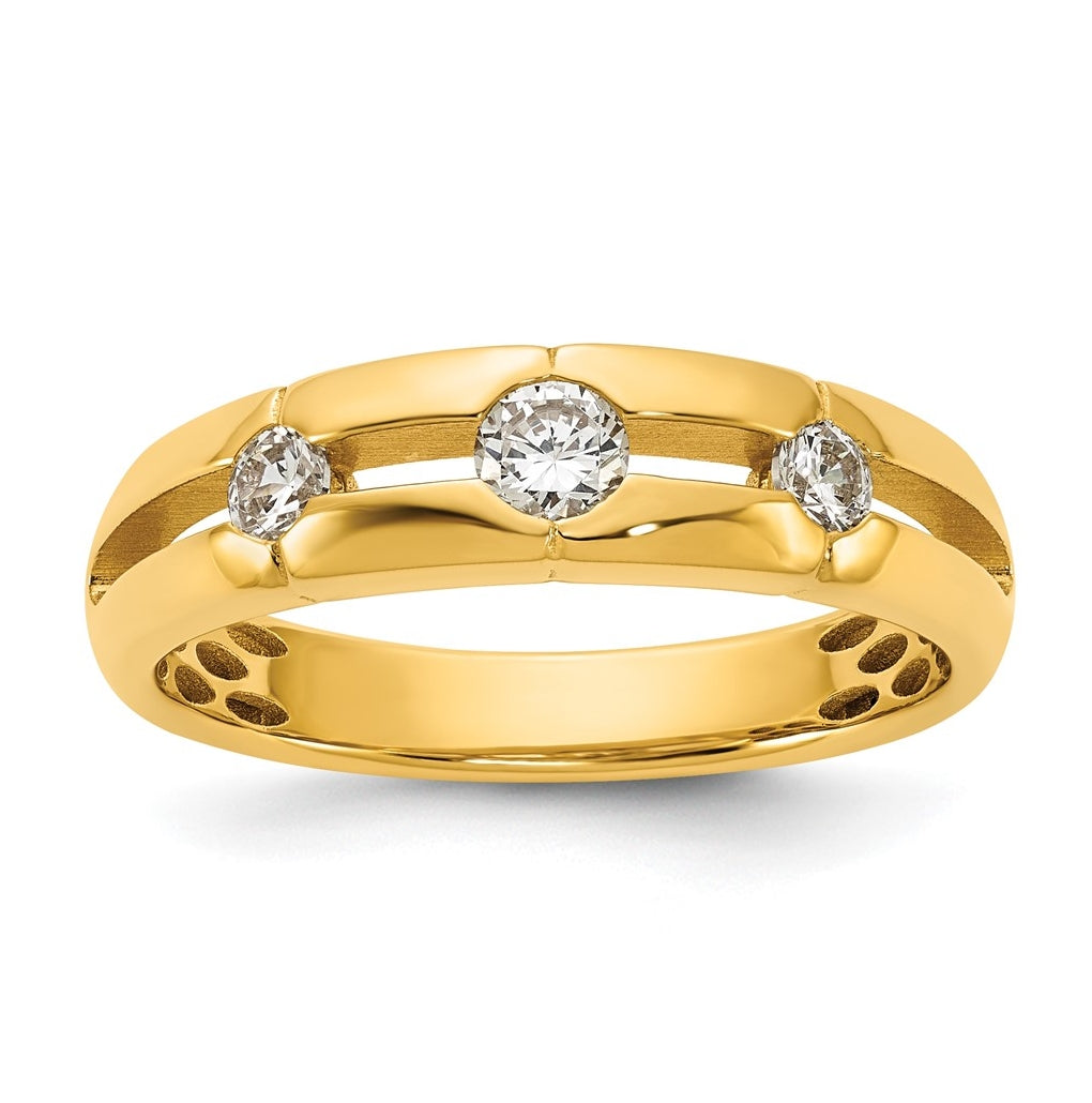 14k Yellow Or White Gold IB Goodman Mens Polished Complete 3-Stone 3/8ct Diamond Ring
