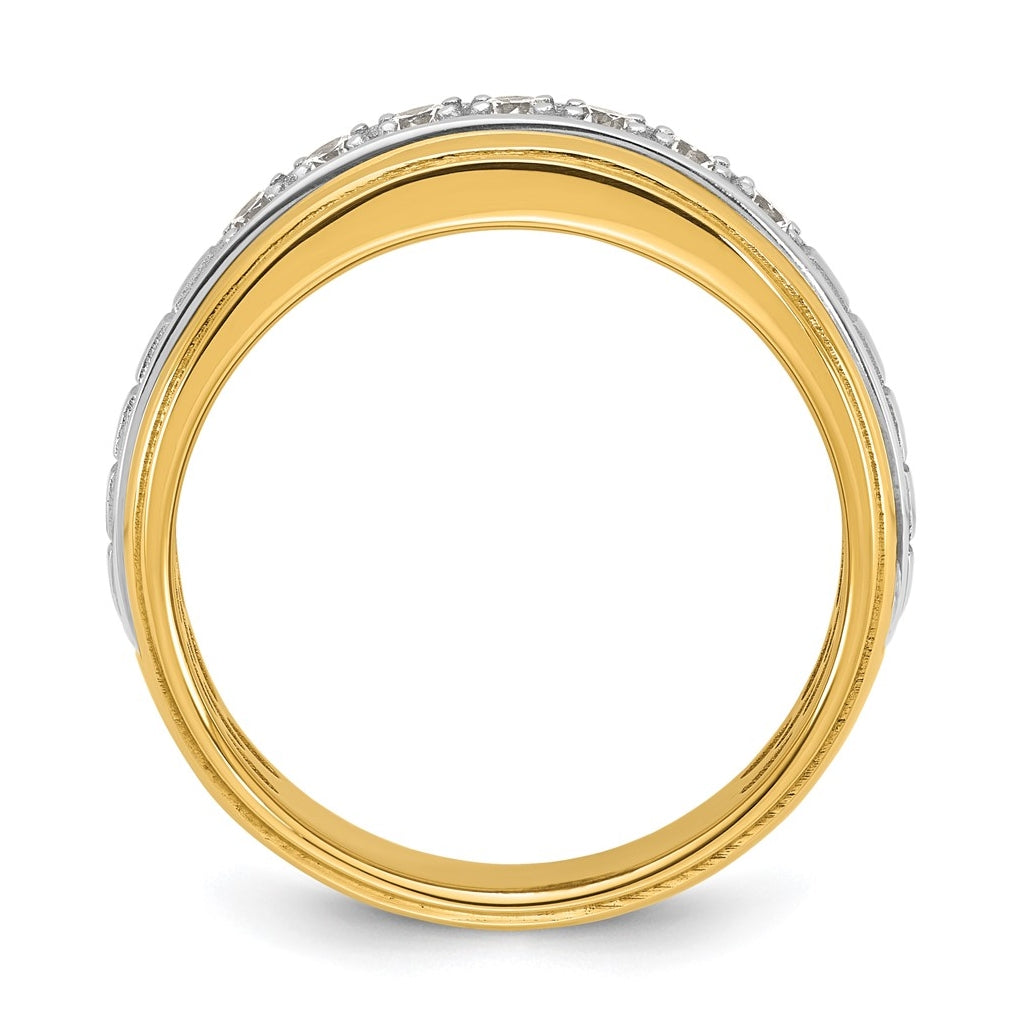 14k Two-Tone Gold IB Goodman Mens Satin Complete 7-Stone 3/8ct Diamond Ring