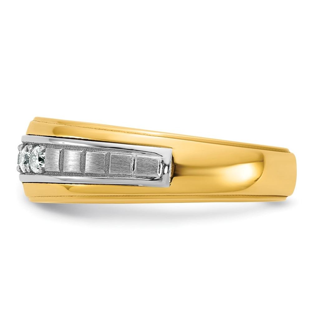 14k Two-Tone Gold IB Goodman Mens Satin Complete 7-Stone 3/8ct Diamond Ring