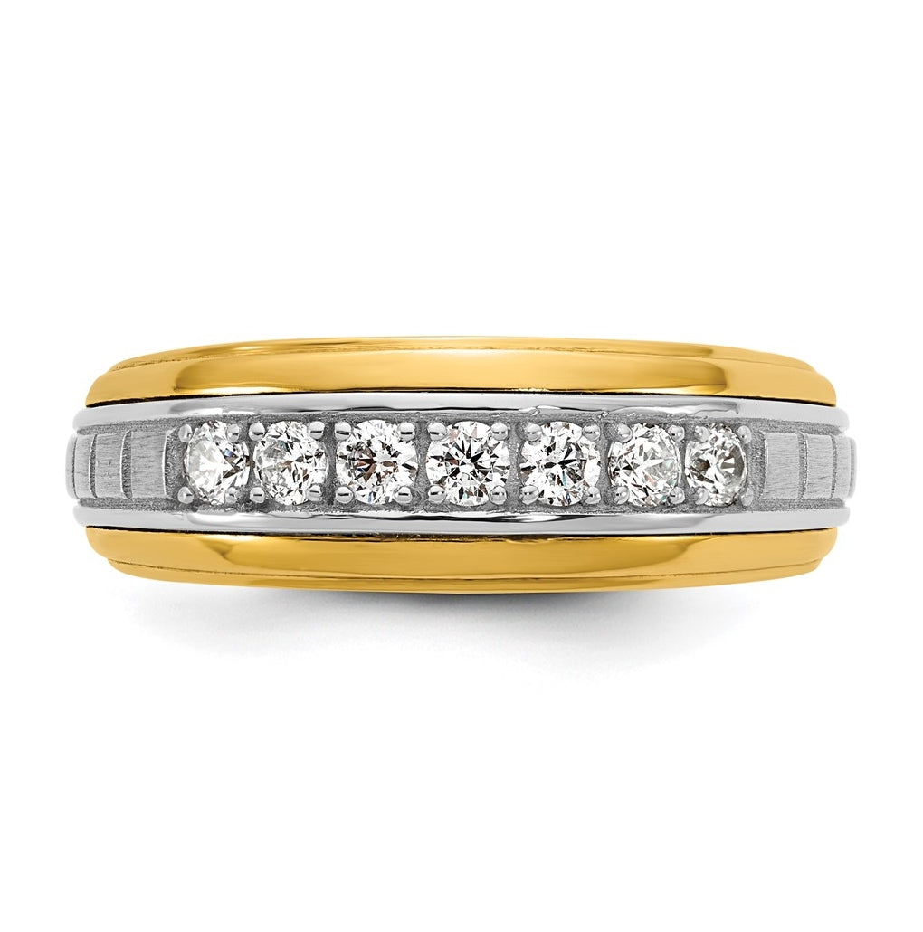 14k Two-Tone Gold IB Goodman Mens Satin Complete 7-Stone 3/8ct Diamond Ring
