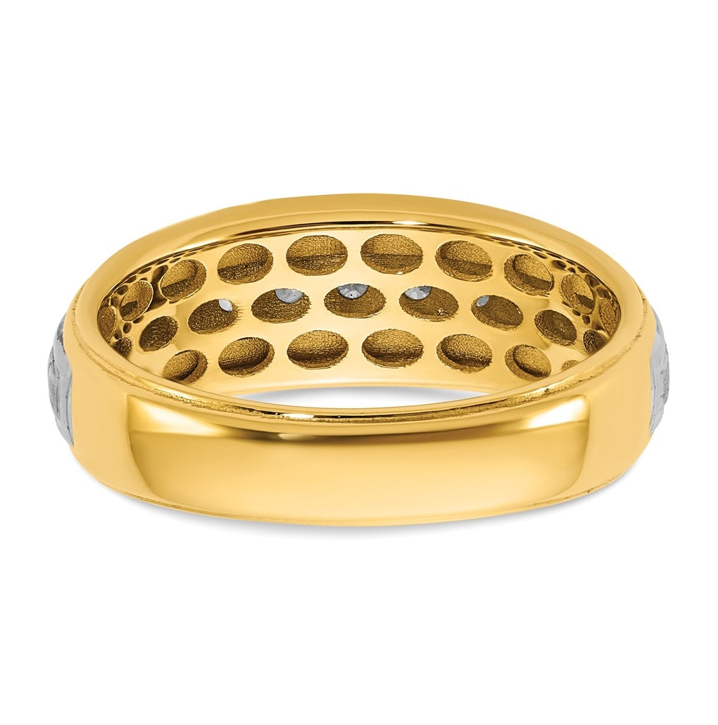 14k Two-Tone Gold IB Goodman Mens Satin Complete 7-Stone 3/8ct Diamond Ring