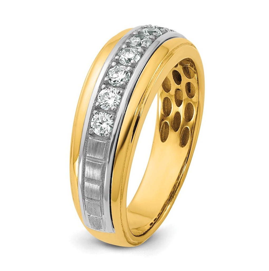 14k Two-Tone Gold IB Goodman Mens Satin Complete 7-Stone 3/8ct Diamond Ring