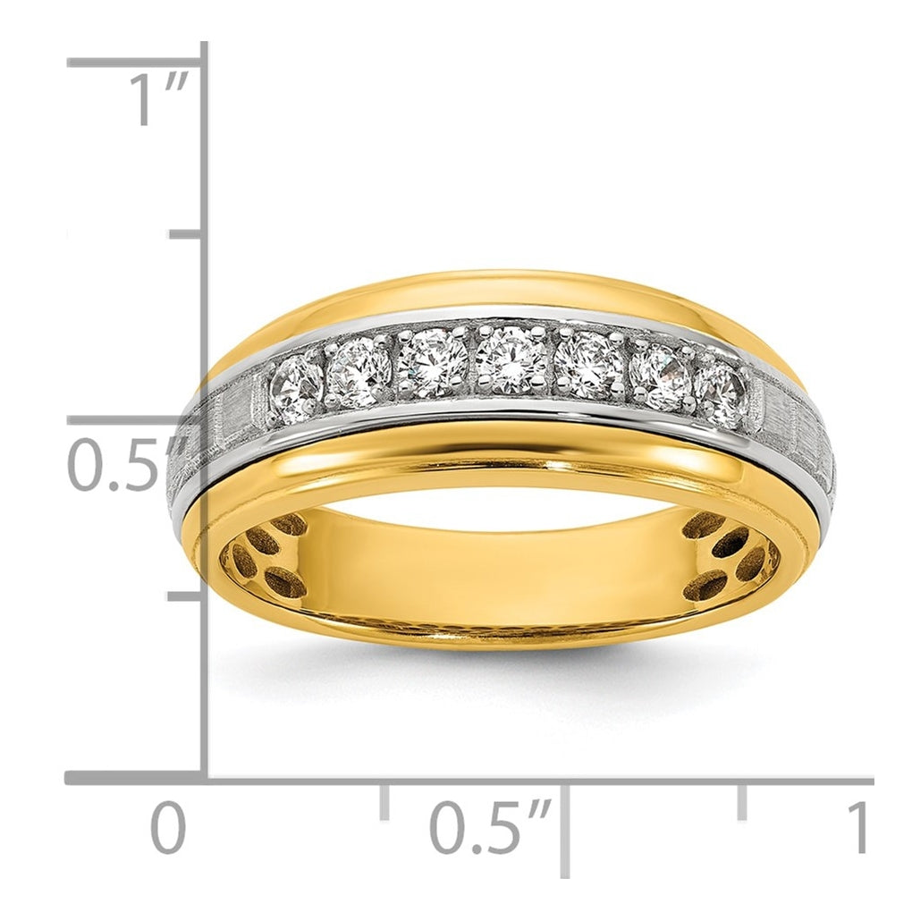 14k Two-Tone Gold IB Goodman Mens Satin Complete 7-Stone 3/8ct Diamond Ring