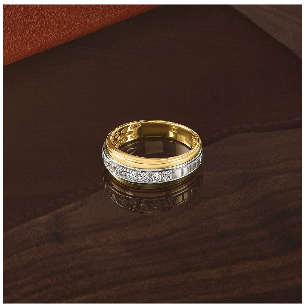 14k Two-Tone Gold IB Goodman Mens Satin Complete 7-Stone 3/8ct Diamond Ring