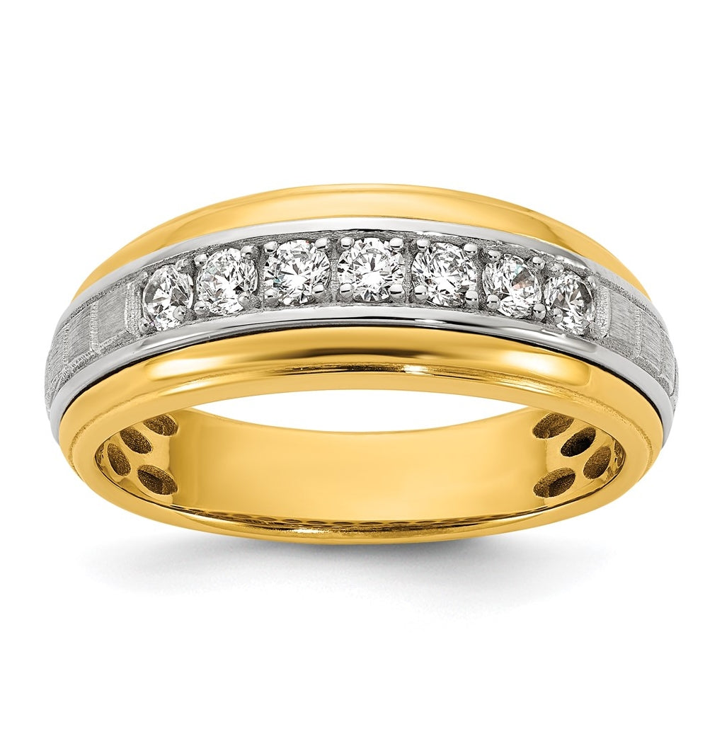 14k Two-Tone Gold IB Goodman Mens Satin Complete 7-Stone 3/8ct Diamond Ring