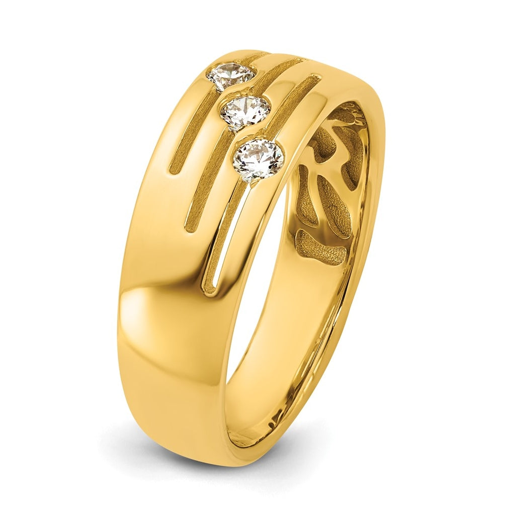 14k Yellow Or White Gold IB Goodman Mens Polished Complete 3-Stone 1/4ct Diamond Ring