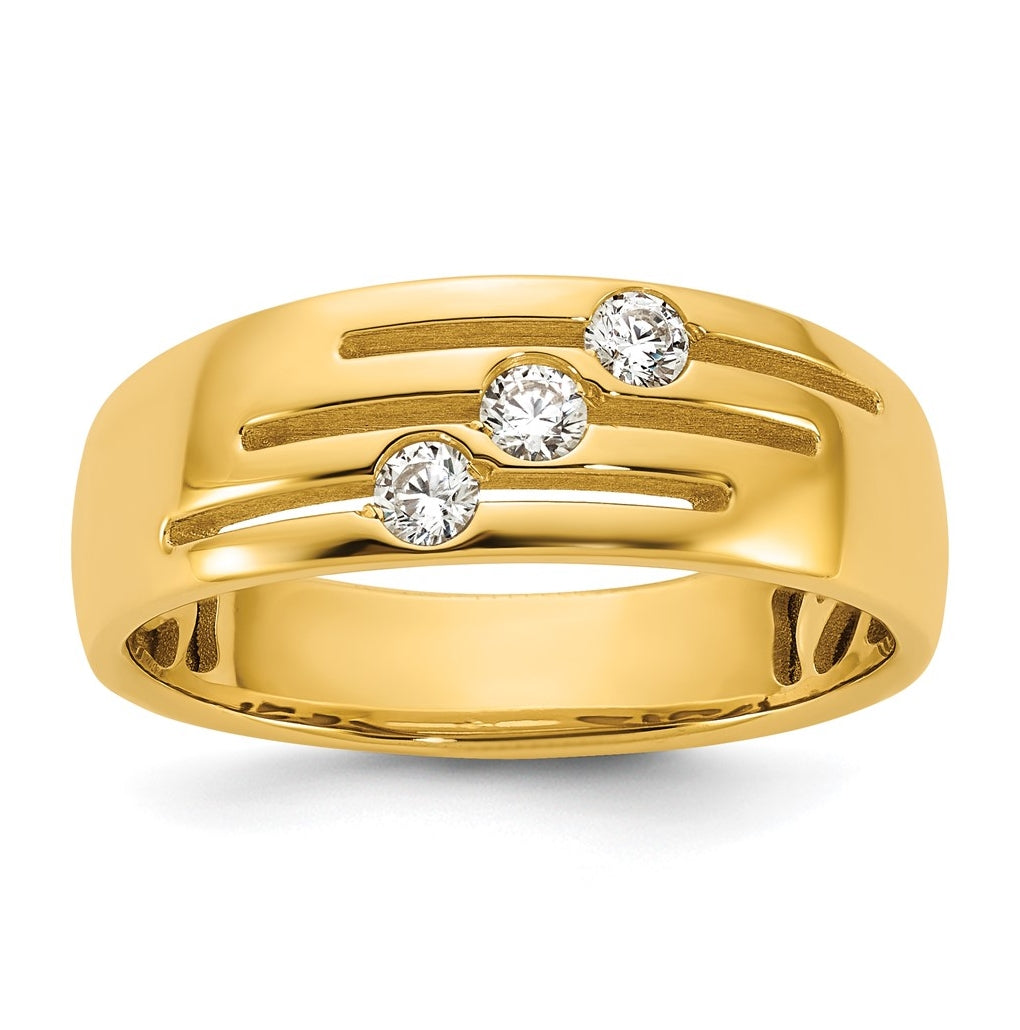 14k Yellow Or White Gold IB Goodman Mens Polished Complete 3-Stone 1/4ct Diamond Ring