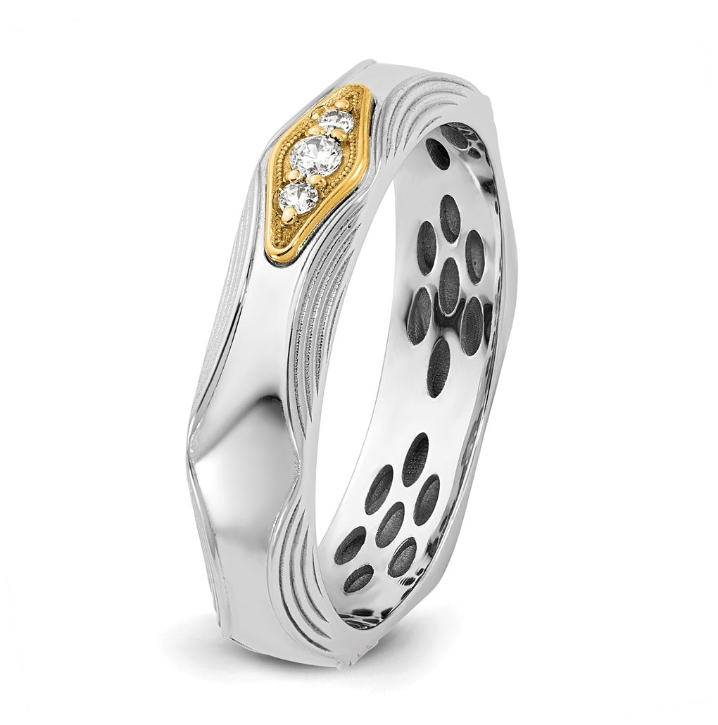 14k Yellow Or White Gold IB Goodman Mens Complete 3-Stone 1/15ct Diamond Ring