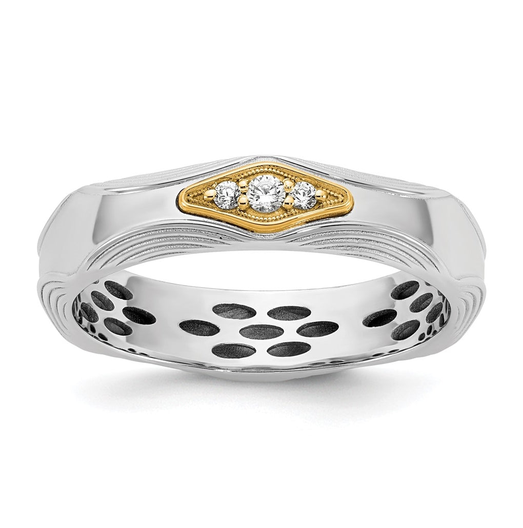 14k Yellow Or White Gold IB Goodman Mens Complete 3-Stone 1/15ct Diamond Ring
