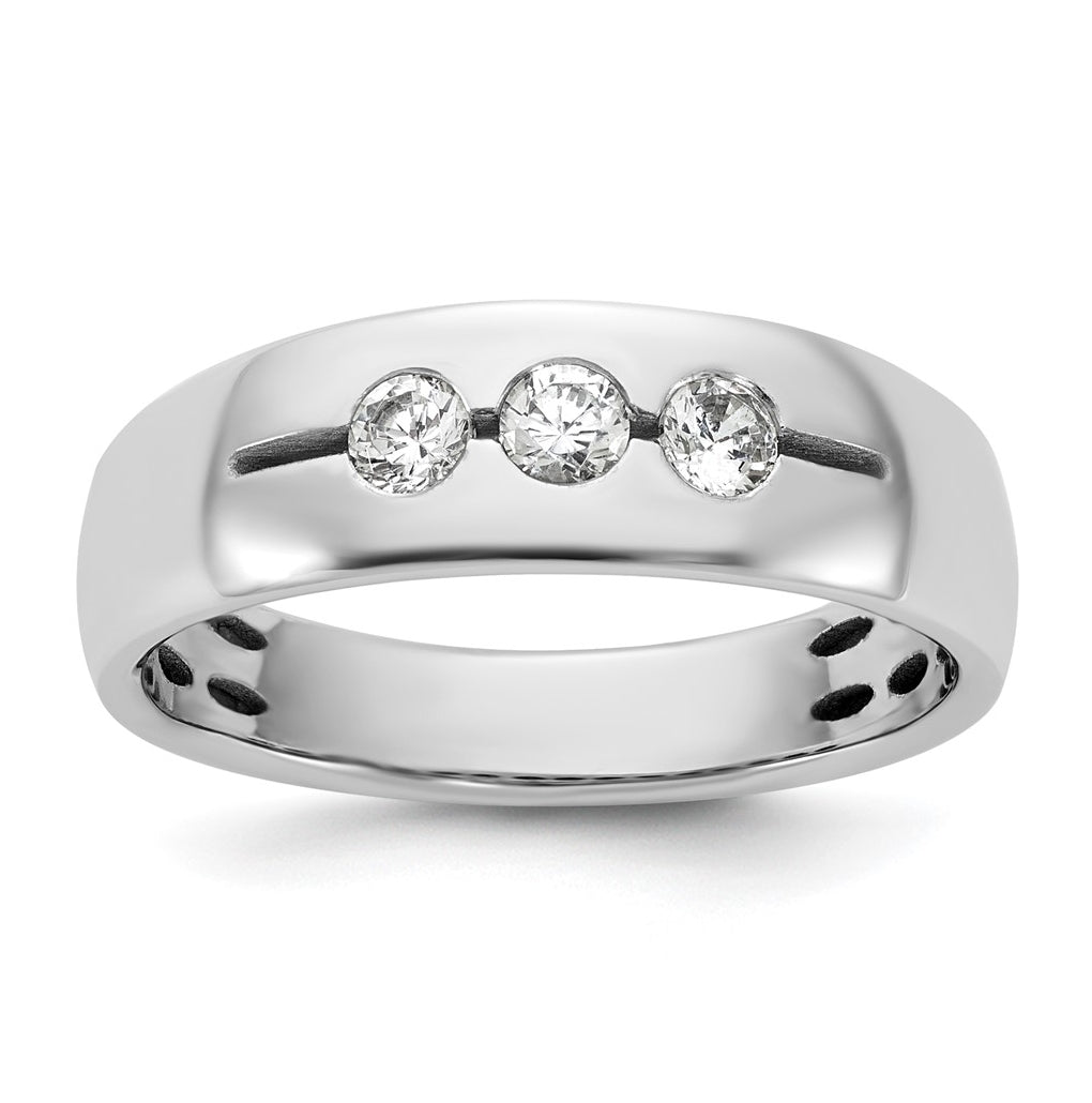 14K Yellow Or White Gold IB Goodman Mens Polished Complete 3-Stone 1/3ct Diamond Ring