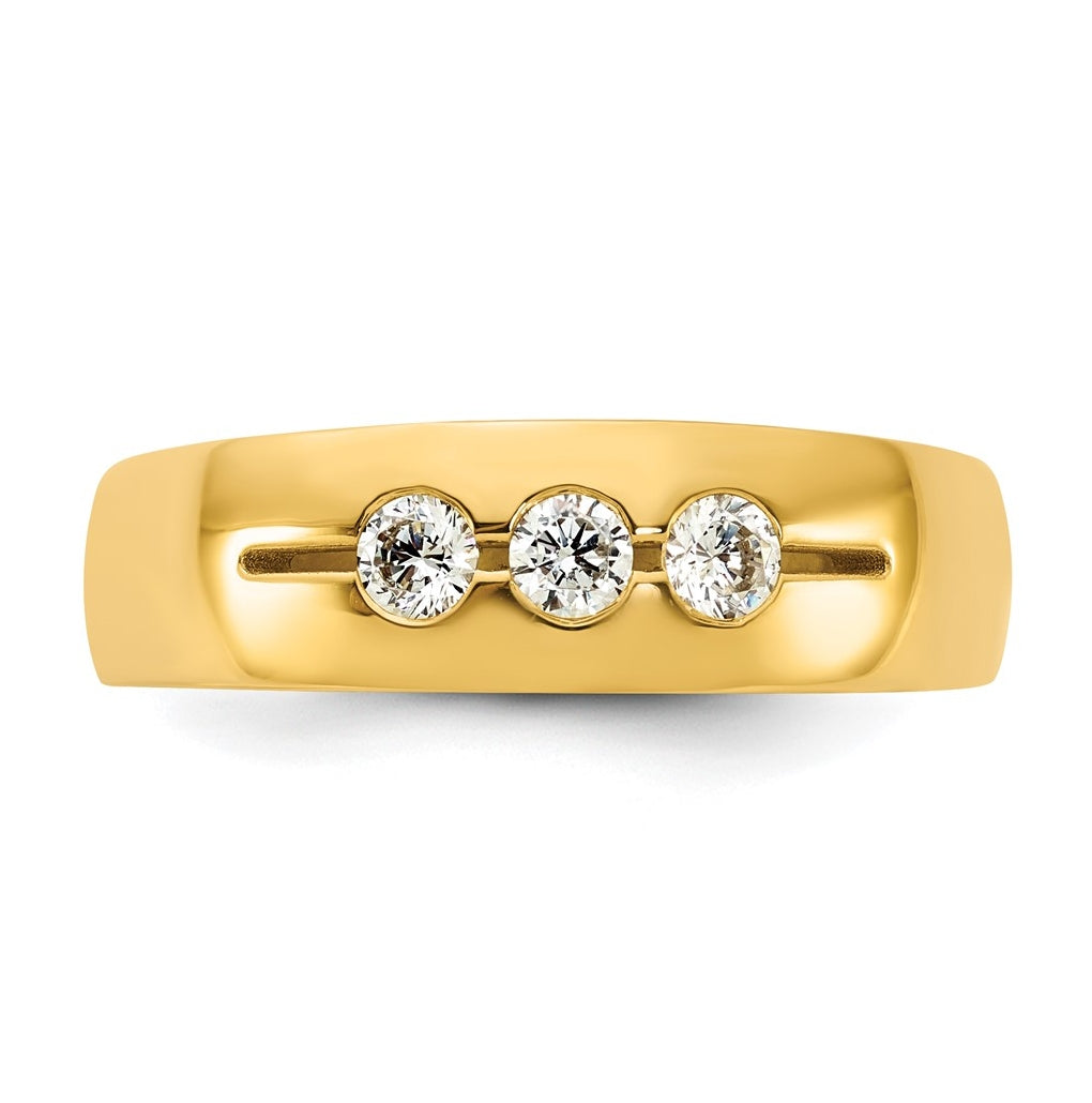 14K Yellow Or White Gold IB Goodman Mens Polished Complete 3-Stone 1/3ct Diamond Ring