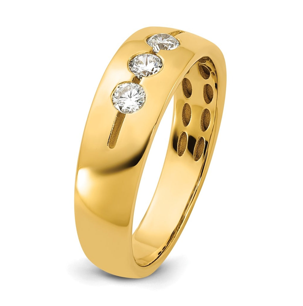 14K Yellow Or White Gold IB Goodman Mens Polished Complete 3-Stone 1/3ct Diamond Ring